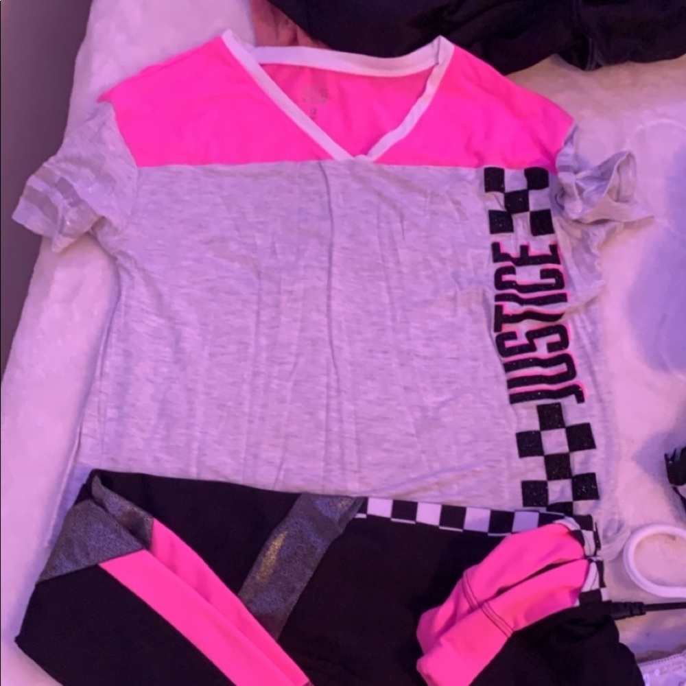 Justice pants and shirt set. checker pattern